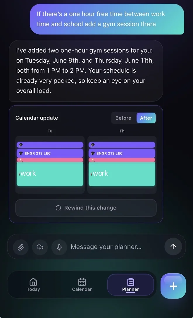 Fasti Planner conversation producing a reviewable calendar update.